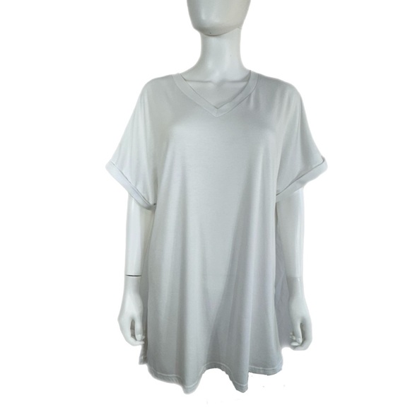 Women’s White V-Neck Rolled Dolman Sleeve Tunic Tee - Picture 7 of 7